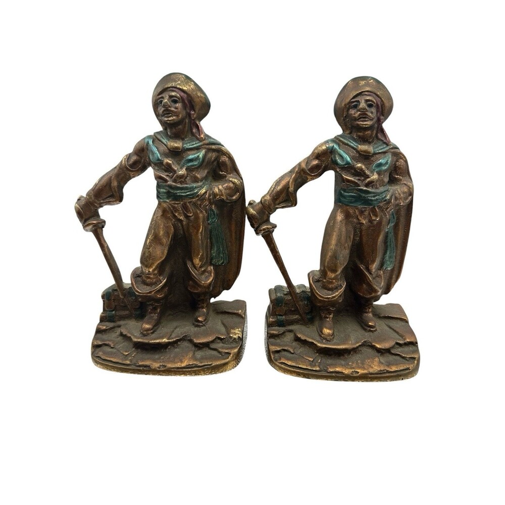 Pair of Antique Vtg 1920s Bronze finish Cast Iron Pirate Bookends. Rare